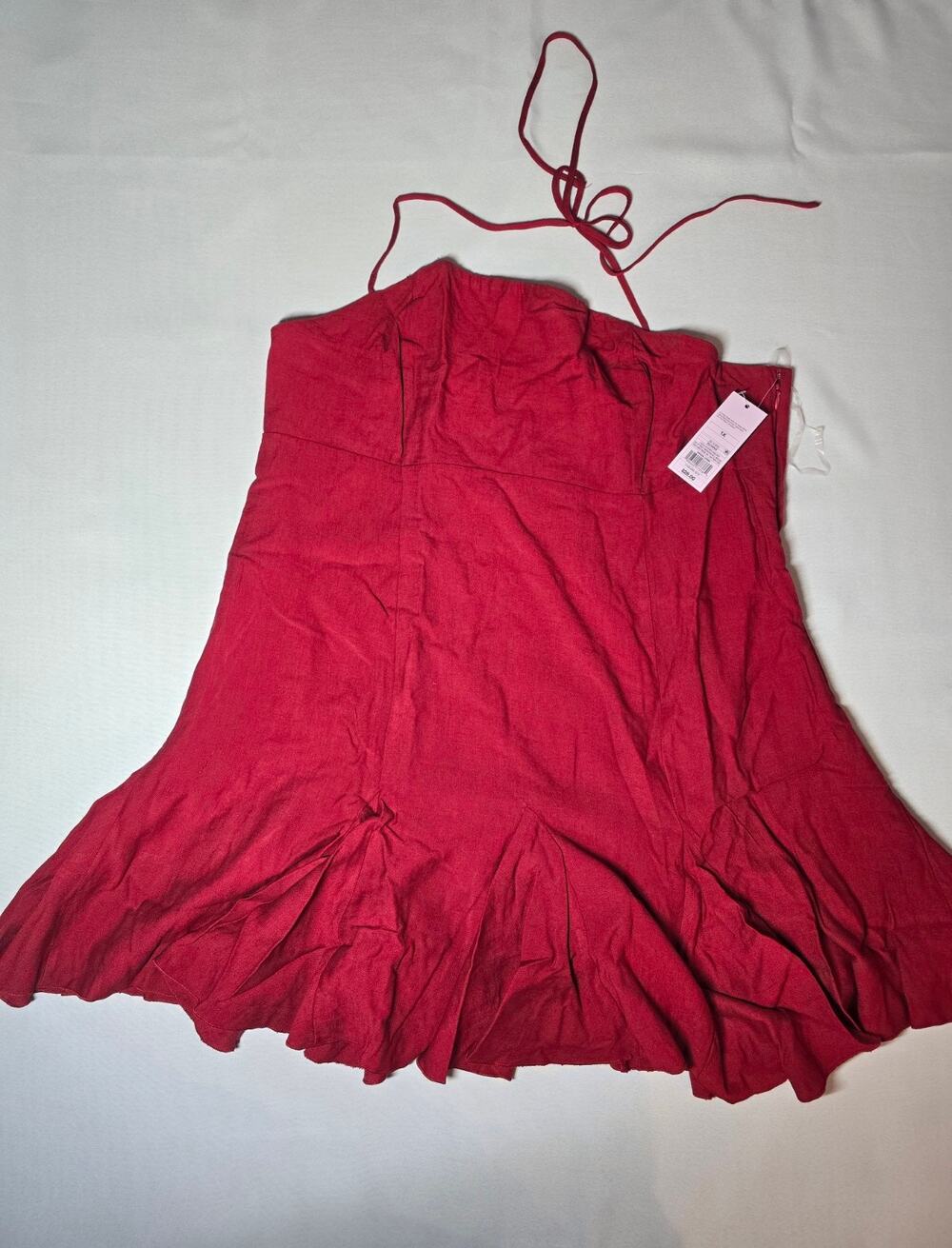 Wild Fable Red Halter Mini Dress Flowy Ruffle Hem Party Dress